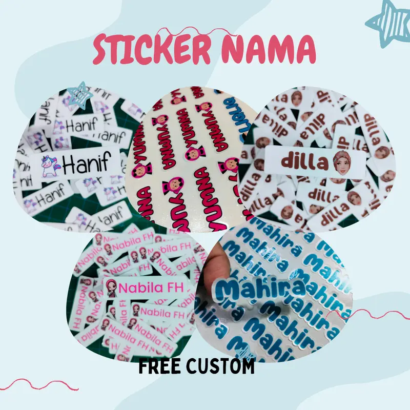 Stiker Nama Barang Waterproof FREE Design Vinyl Premium Glossy 0