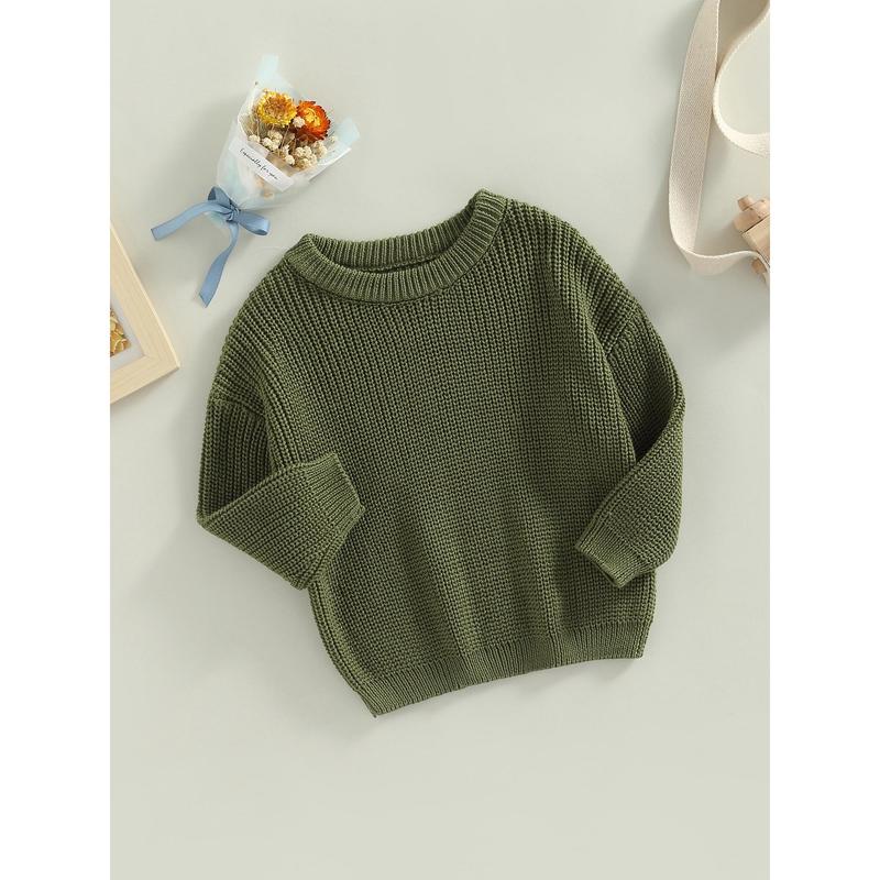 Toddler Baby Round Neck Sweaters, Long Sleeve Solid Color Loose Knitted Pullovers 5