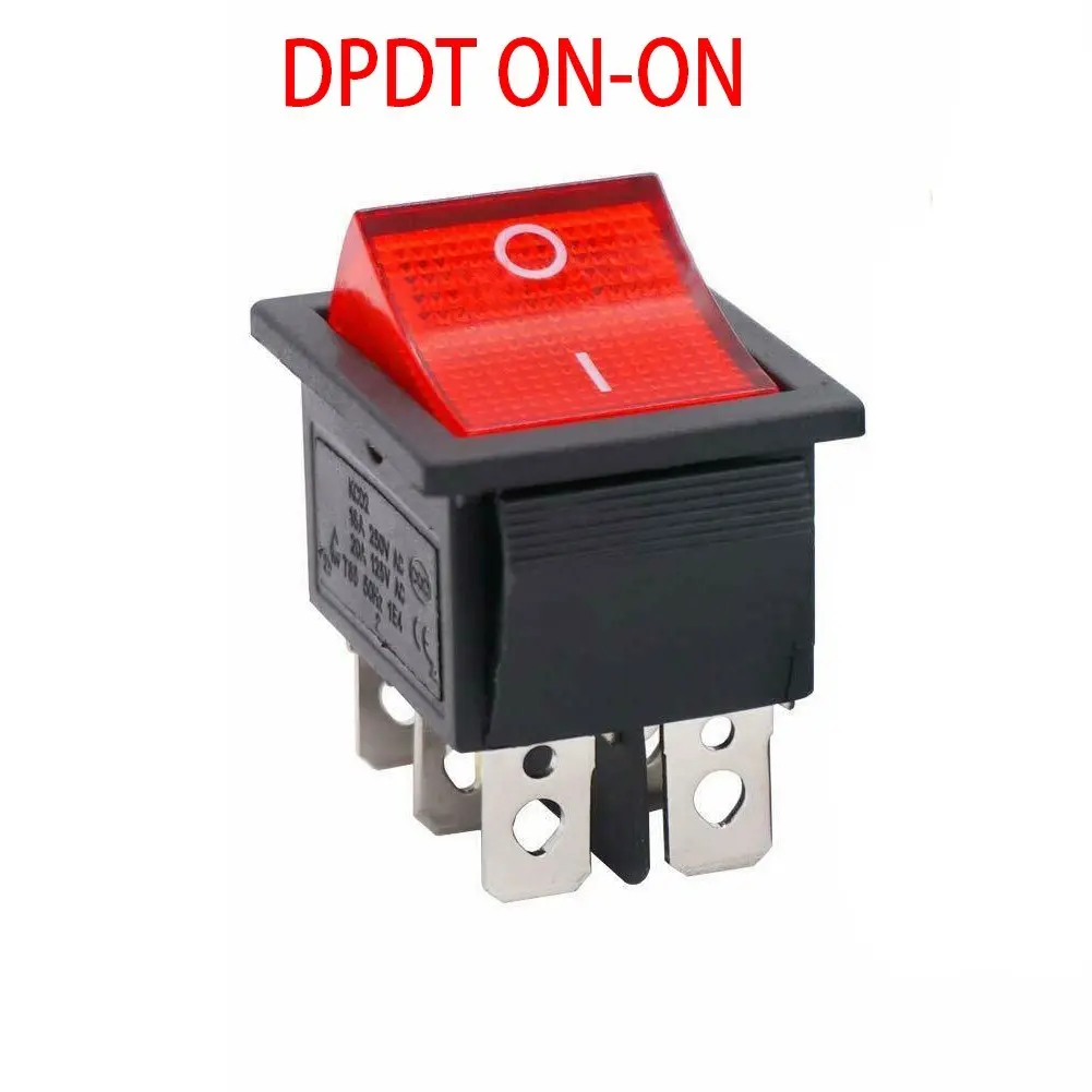 DPDT ON-ON Rocker Switch w/RED Neon Lamp KCD2 16A/250VAC