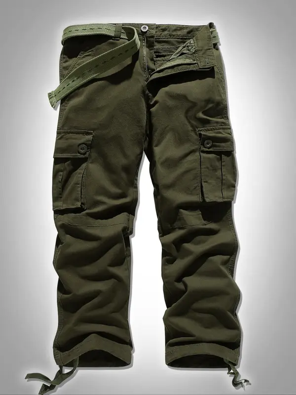 Men's Plain Pocket Button Fly Cargo Pants without Belt, Cargo Pants for Men, Casual Regular Fit Straight Leg Trousers for Fall Winter, Menswear, Comfy Bottoms, Men's Clothing,  Work Trousers Men 0