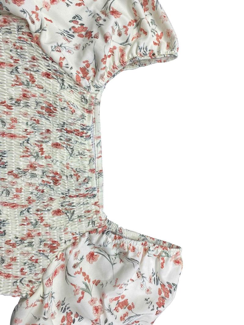 Product Introduction of Women's Ditsy Floral Print Puff Sleeve Blouse, Casual Square Neck Shirred Ruffle Hem Top for Summer, Ladies Clothes for Daily Wear, Womenswear 14