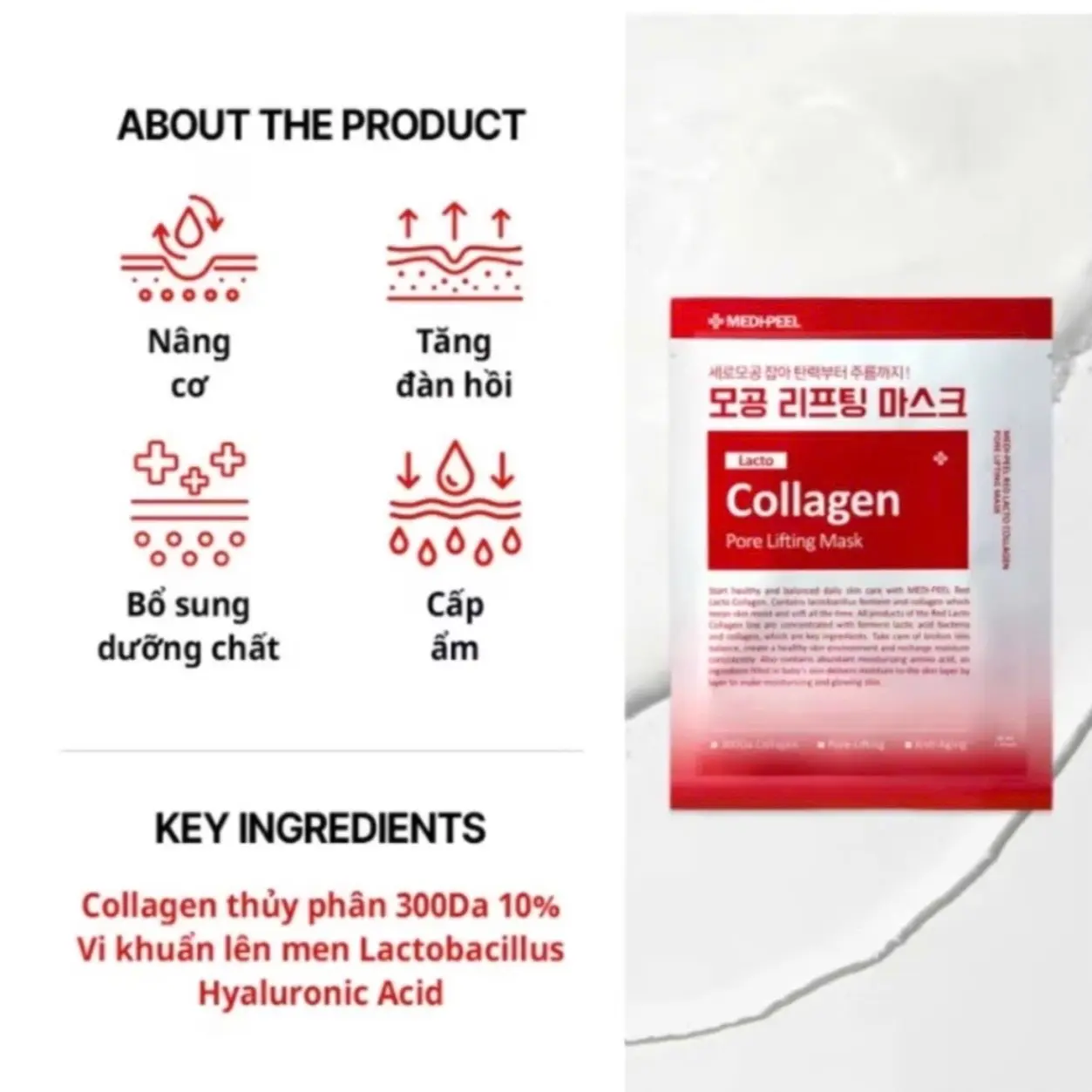 Mặt nạ  MEDIPEEL Red Lacto Collagen năng cơ se khít lỗ chân lông chống lão hóa (10 miếng  )