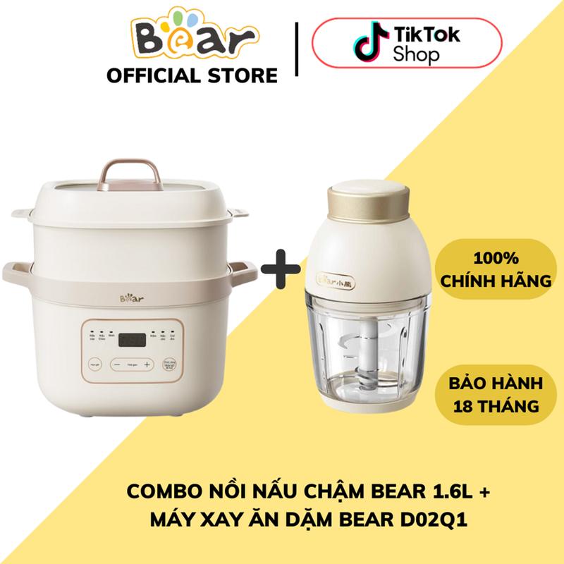 Combo nồi nấu cháo chậm 1.6L Bear SB-NNC16 và máy xay ăn dặm đa năng Bear-D02Q1, bảo hành 18 tháng