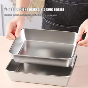 【artheni】Nampan Stainless Steel Tebal, Piring Persiapan Sayuran Rumah Tangga, Nampan Kukus Persegi Panjang