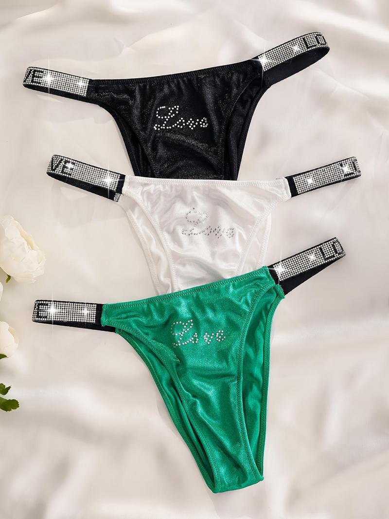 Product Introduction of Women's 5 Counts Sparkle Rhinestone Decor Drop Waist Knicker, Soft Comfy Breathable Panty for Daily Wear, Underwear for All Seasons 8