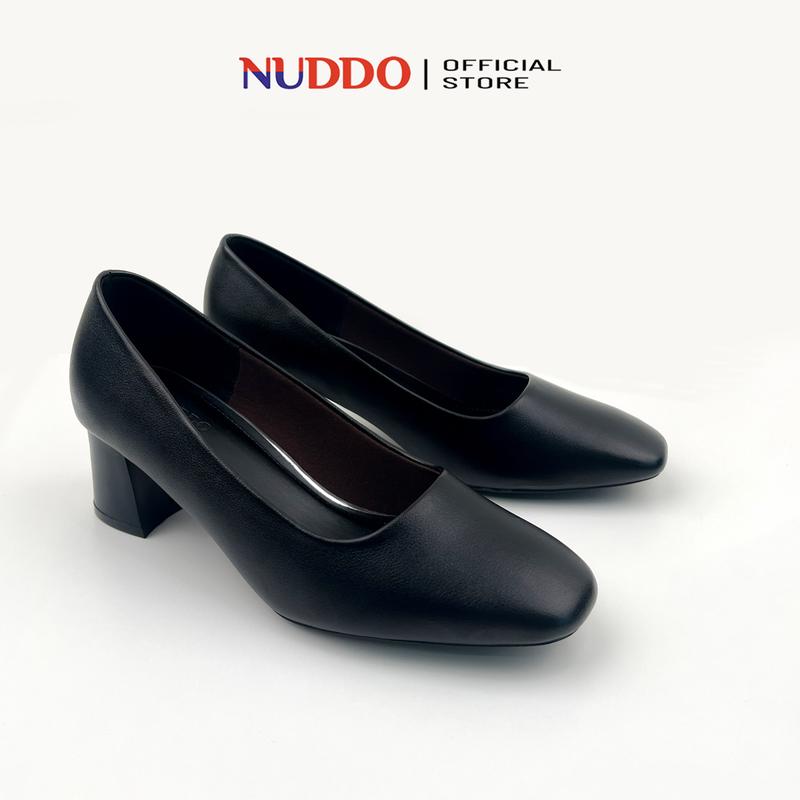 Giày cao gót nữ 5 phân mũi vuông gót vuông da mềm dáng guốc công sở đẹp cao cấp NUDDO _NU208