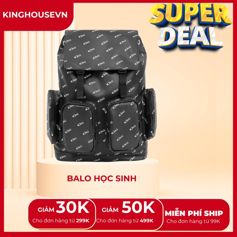 Balo Da Backpack Unisex Chống Nước Balo Backpack King-Màu Đen 02 Đeo Vai Hoa