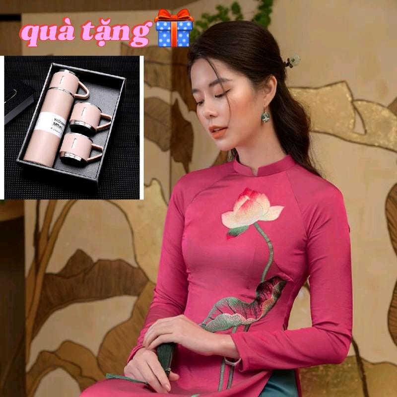 Áo dài thêu hoa sen dành cho phụ nữ, thiết kế may sẵn Màu Hồng