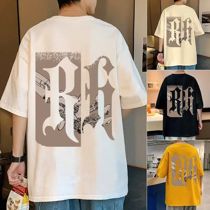 Retro American Style Men's Short Sleeve T-Shirt round Neck Loose Fit Summer Top Casual Versatile Basic Youthful Streetwear