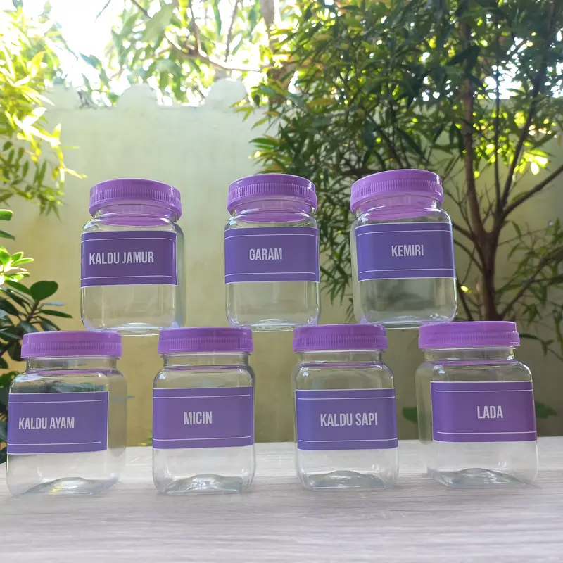 Toples Bumbu Dapur Ungu Lilac 200 Ml Model Kotak Minimalis  Bahan Plastik Gratis Stiker Label Anti AIr Kitchenware 0