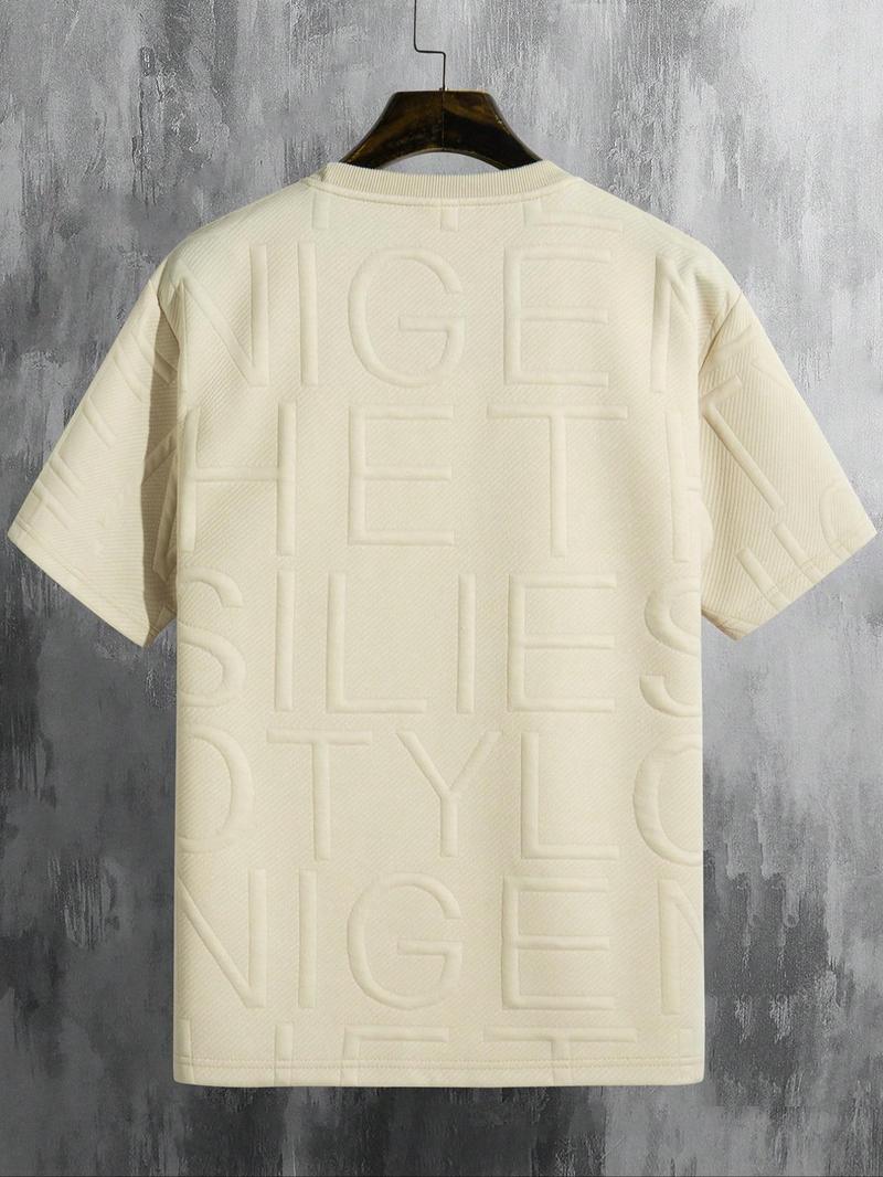 Product Introduction of Men's Regular Fit Letter Embossed Round Neck Tee, Graphic Tees Y2K, Casual Shortsleeve Crewneck T-shirt for Summer, Comfy Men's Streetwear Top for Daily Wear, Menswear 27