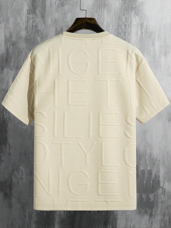 Men's Regular Fit Letter Embossed Round Neck Tee, Graphic Tees Y2K, Casual Shortsleeve Crewneck T-shirt for Summer, Comfy Men's Streetwear Top for Daily Wear, Menswear 7