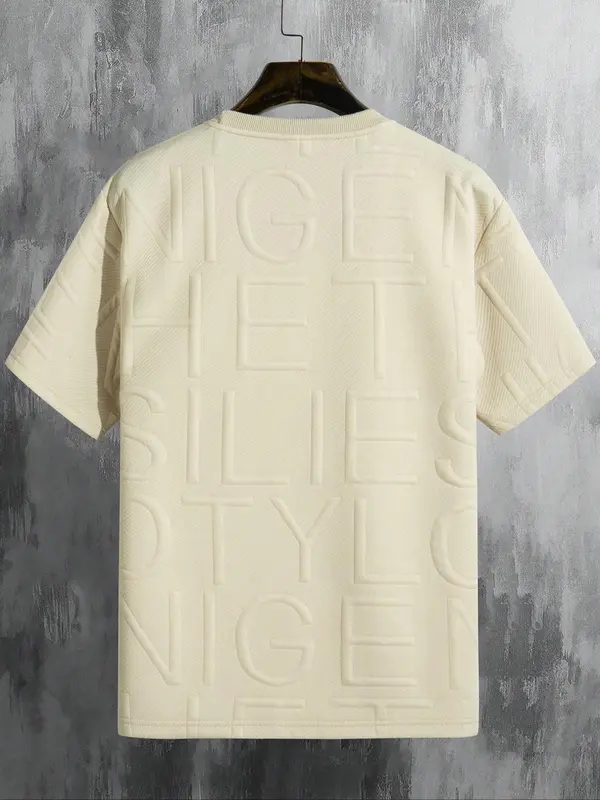 Men's Regular Fit Letter Embossed Round Neck Tee, Graphic Tees Y2K, Casual Shortsleeve Crewneck T-shirt for Summer, Comfy Men's Streetwear Top for Daily Wear, Menswear 7