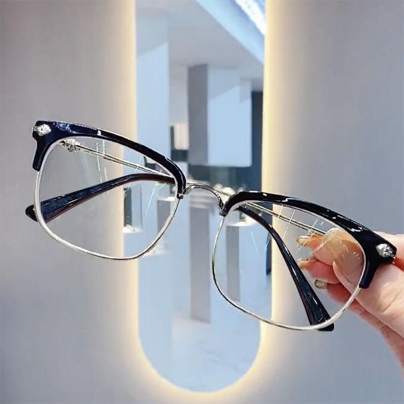 kính thời trang, -0.5-1.0-1.5-2.0-2.5-3.0-3.5-4.0-4.0° thời trang, nửa vành kim loại, kính chốngxanh biển ánh sáng nam / nữ, kính chống bức xạ máy tính kính oval vuông kính oval tròn