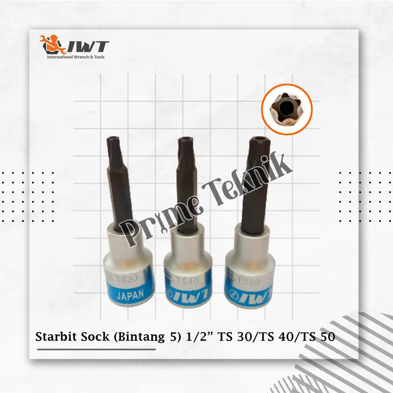 Star Bit Socket Segi 5 Bintang 5 1/2" TS30 TS4 TS50 Lubang IWT Kunci Mata Starbit T30 T40 T50 TS 30 40 50 0