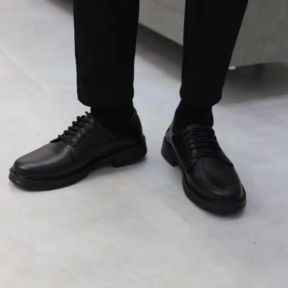 Giày Derby Black Da Trơn Đế Cao Su Mũi Tròn, Phong Cách Công Sở giày  da