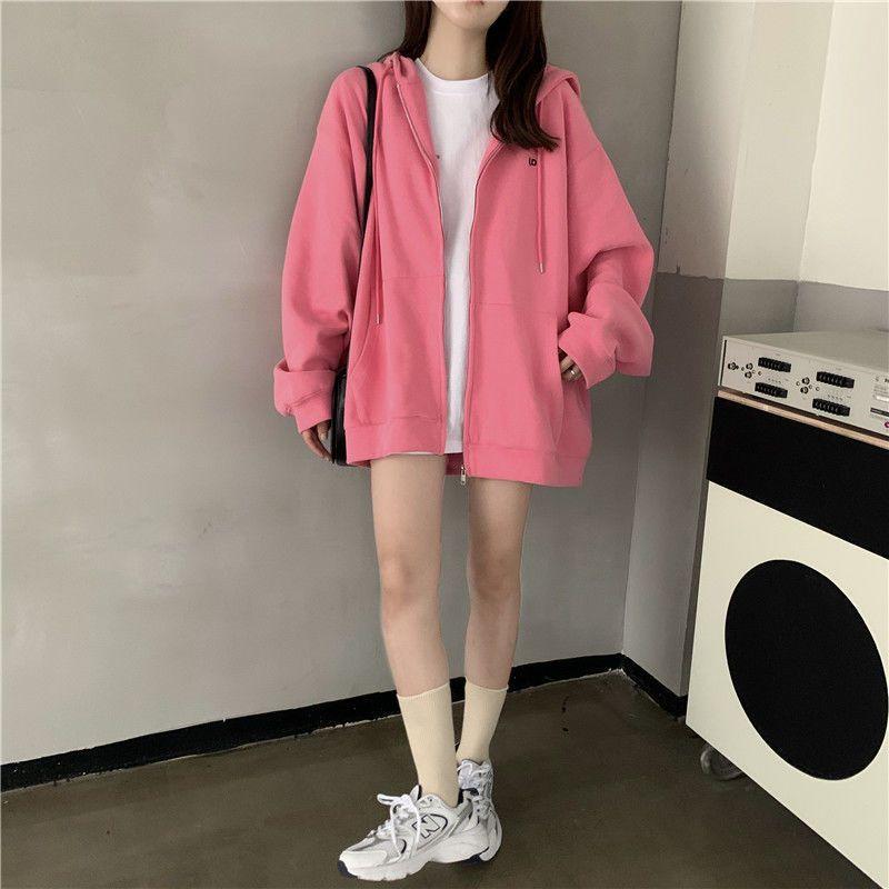 Product Introduction of Large Size Slimming Autumn and Winter Hoodie Coat Women's Ins Zipper Cardigan Fleece-Lined Thick Loose Sweater Women's Fashion 19