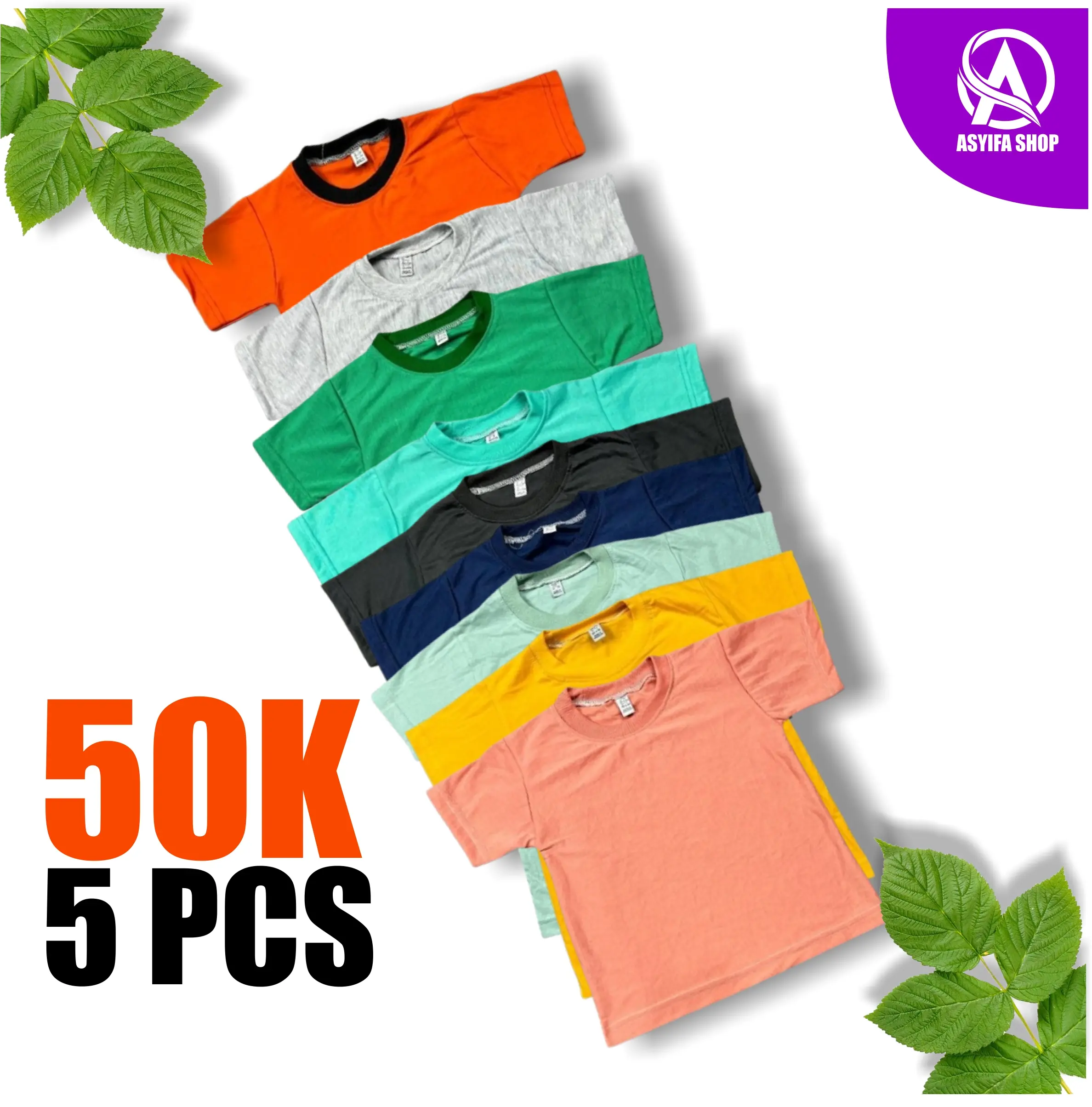 PROMO 50K ISI 5 PCS KAOS POLOS ANAK FASHION MURAH MERIAH MOTIF POLOS KATUN NYAMAN DIPAKAI