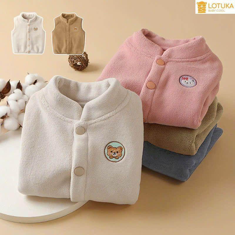 Áo Gile Lông Cừu Mịn 2 Mặt Thêu Hình Thú Ấm Áp LOTUKA Cho Bé Trai Bé Gái, Áo Khoác, Áo Thu Đông, Quần Áo Trẻ Em 3-12kg