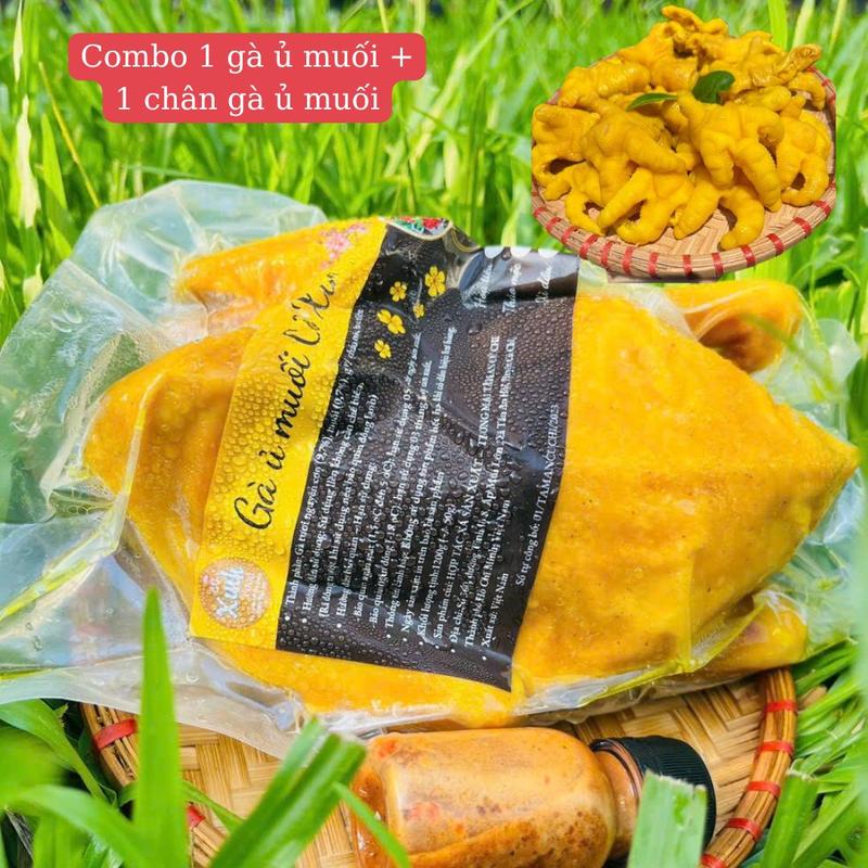 (CHỈ SHIP MIỀN NAM) Combo - 1 Gà ta Củ Chi ủ muối nguyên con + 1 khay chân gà tươi rút xương ủ muối (kèm rau chua và nước chấm)