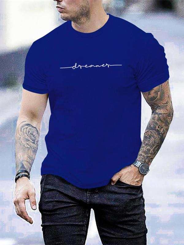 Men's Letter Print Round Neck Tee, Regular Fit Casual Short Sleeve Crew Neck T-Shirt for Summer, Fashion Men's Top for Daily Wear 7