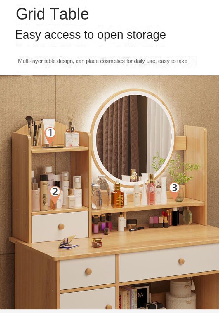 Elegant Wooden Dressing Table Stylish Vanity with LED Light and Mirror for  Bedroom Modern Makeup Dresser Toilet Table - TikTok Shop Philippines