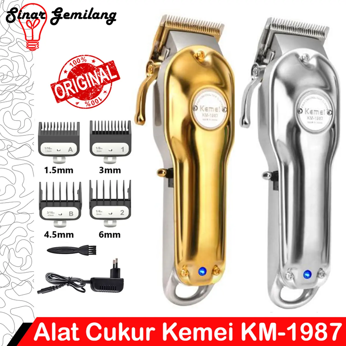 Alat Cukur Rambut Kemei KM-1987 GOLD / SILVER Professional Hair Clipper Charge