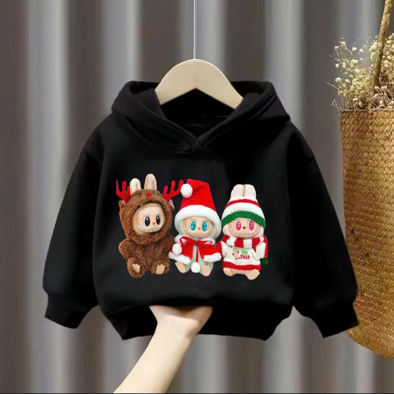 Áo nỉ hoodie thu đông dành cho bé trai và bé gái 14-45kg mẫu NOEL LABUBU. Chất liệu ấm áp, co dãn. D56 3