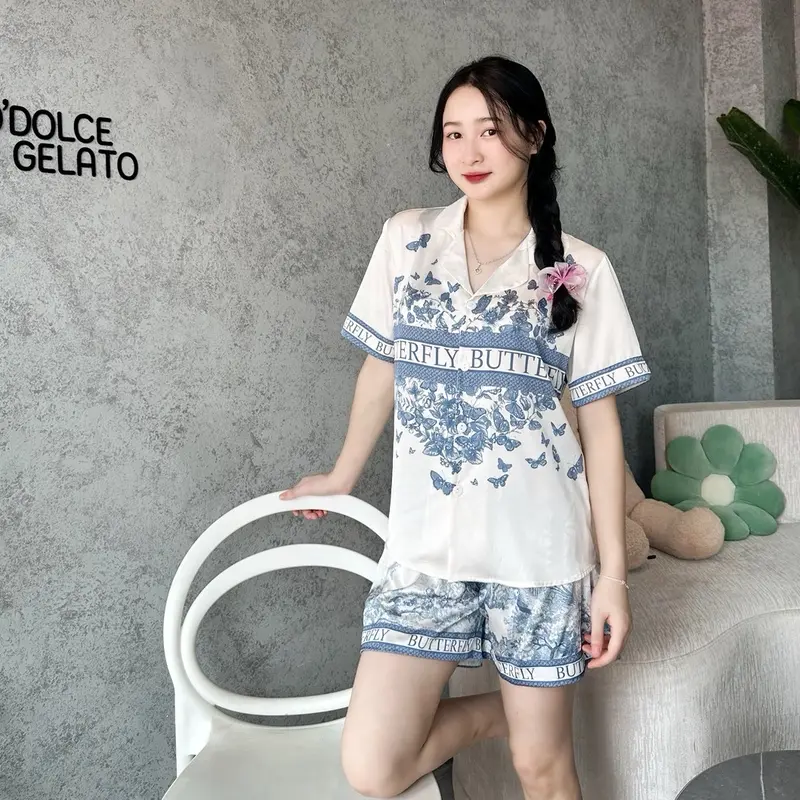Pijama cánh Bướm Buterfly lụa Satin dành cho Nữ  - Cộc đùi Women 3