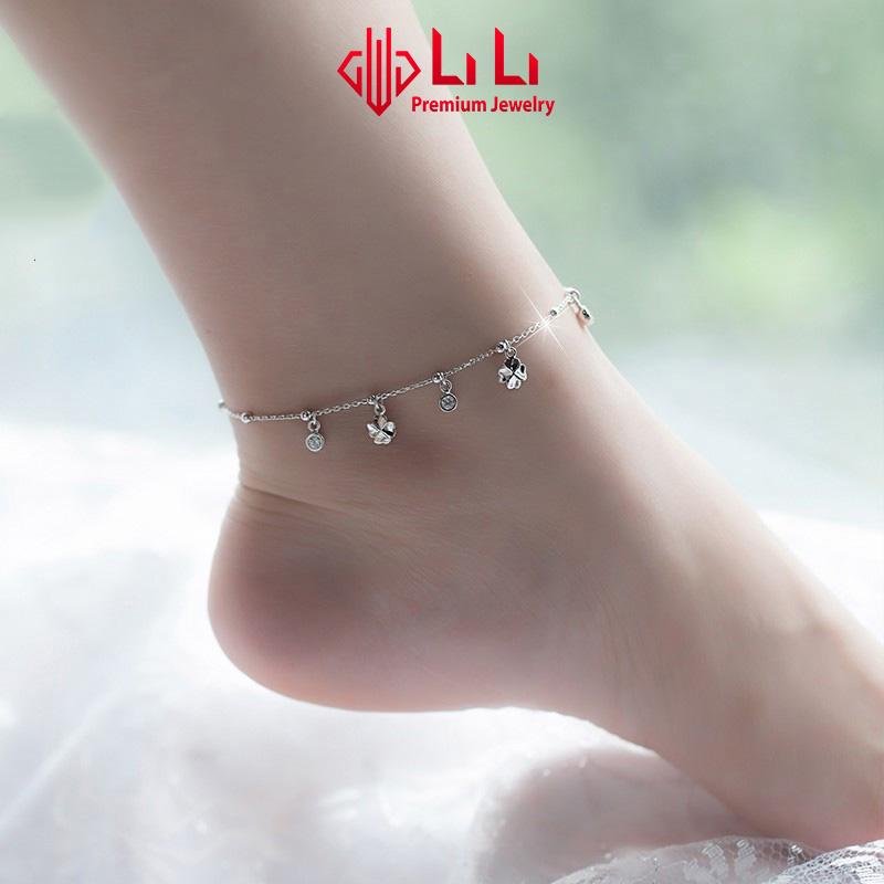 Lắc chân bạc nữ LiLi S925 đính đá CZ cao cấp hình cỏ 4 lá may mắn Mildred LILI_763298