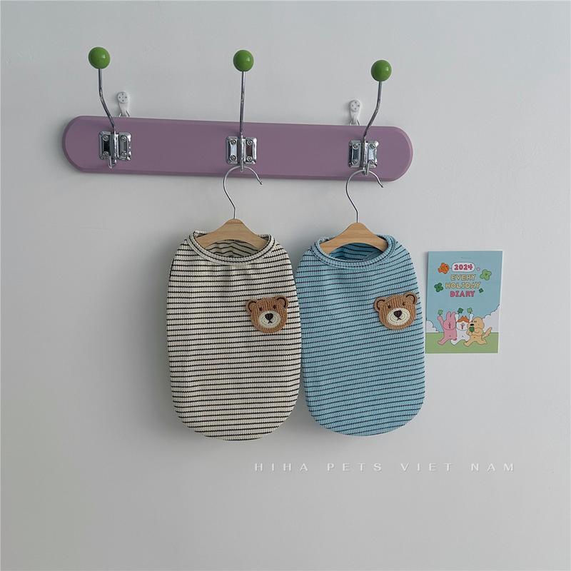 Áo Thun Ba Lỗ Tay Gấu Sọc Ngang Len Gấu Cho Chó Mèo Áo Thú Cưng Dễ Thương Hiha Pets.