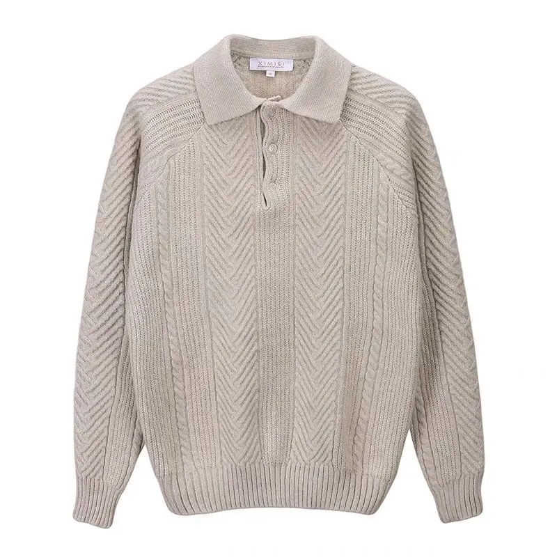 Áo Len Polo Có Ve Áo, Phong Cách Nhật Bản Cổ Điển Tối Giản, Họa Tiết Jacquard, Dành Cho Nam Giới, Thích Hợp Cho Mùa Thu Và Mùa Đông, Thường Ngày, Màu Trơn Áo Len Chui Đầu 7