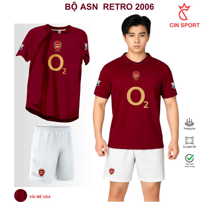 BỘ QUẦN ÁO BÓNG ĐÁ RETRO ARSENAI 2006 NAM NỮ CHẤT VẢI MÈ USA CAO CẤP, CO GIẢN TỐT, THOÁNG HÚT MỒ HÔI. CIN SPORT ÁO BÓNG ĐÁ RETRO, ÁO ĐÁ BANH RETRO