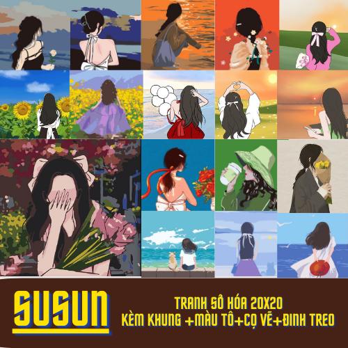 Tranh Số Hóa 20x20 chủ đề TÌNH BẠN -LOVE- CÔ GÁI CÔ ĐƠN, Tranh Tự Tô Màu Theo Số Cô Gái Cô Đơn Vẽ Tranh Làm Đồ Handmade tranh  vẽ nàng mơ