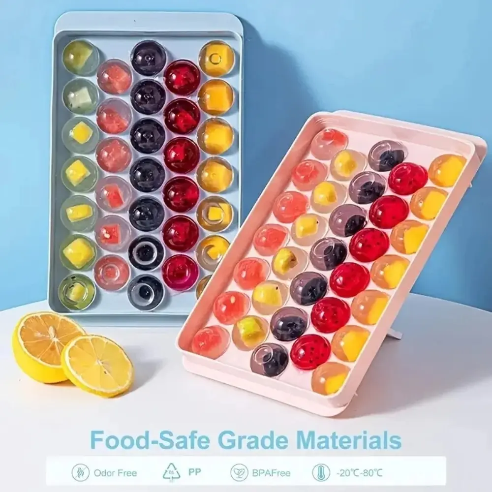 1 Pcs Ice Hockey Ice Mold (Diameter: 2cm) with Lid Round Ice Ball Ice Tray Mold 33 Grids Plastic Round Ball Ice Box Tray Box Jelly Pudding Mold Lollipop Making Gifts Kitchen Tools Accessories