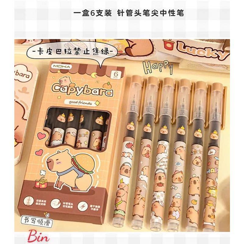 Hộp 6 chiếc bút mực ĐEN tẩy được hình Capybara, gấu trúc, HỘP 6 BÚT CÓ ĐẦU TẨY, BÚT KIM CAPYBARA, BÚT VIẾT CHO HỌC SINH, SINH VIÊN, DÂN VĂN PHÒNG, BÚT KÝ, BÚT NGÒI NHỎ QH22 1