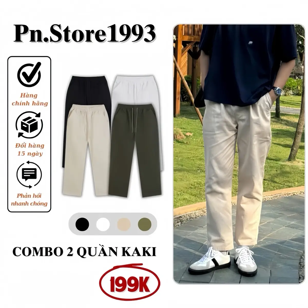 ( Combo 2 Quần Kaki ) Fom Xuông Nam Nữ Cạp Chun Ống Rộng Lưng Cao Chất Liệu Kaki Mềm Mịn Thoáng Mát Pn.store1993 Menswear Pants Ong Kem Xuông