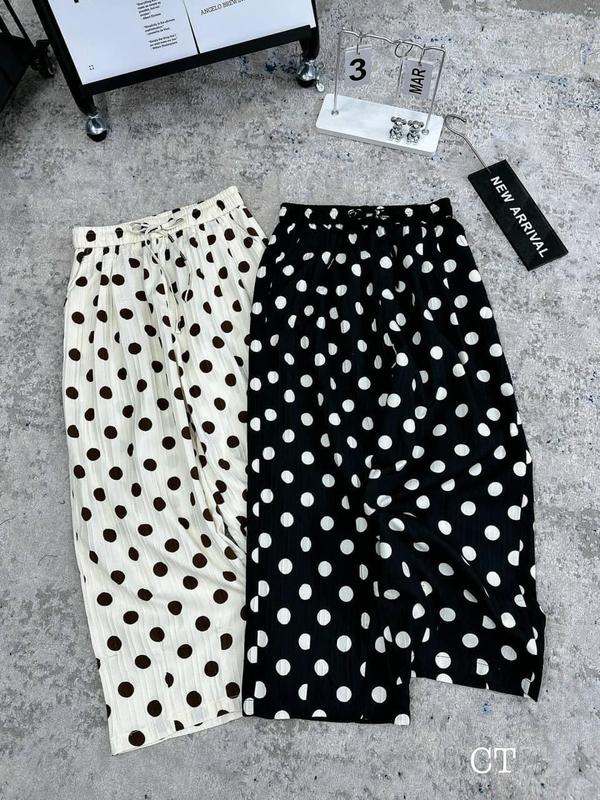 Quần suông rộng chấm bi 9 tấc chất Lụa mỏng mát