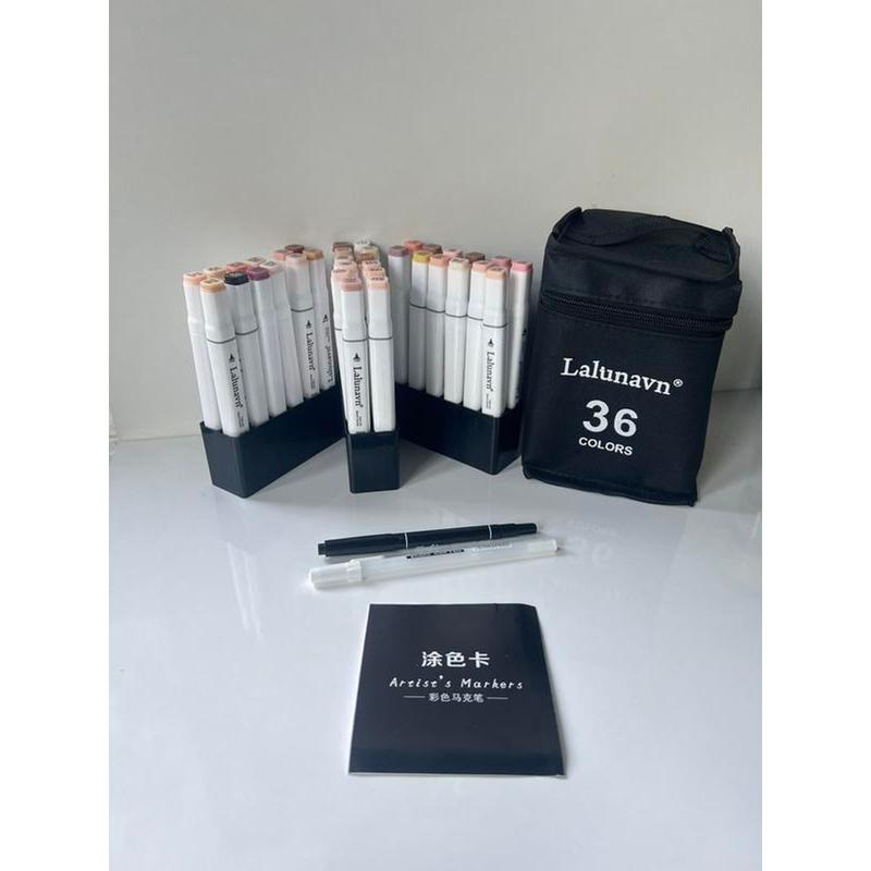 Bút Màu MARKER LALUNA 36 Màu Da Bản Mới CÓ KHAY Túi Vải họa cụ bút dạ màu vẽ học sinh