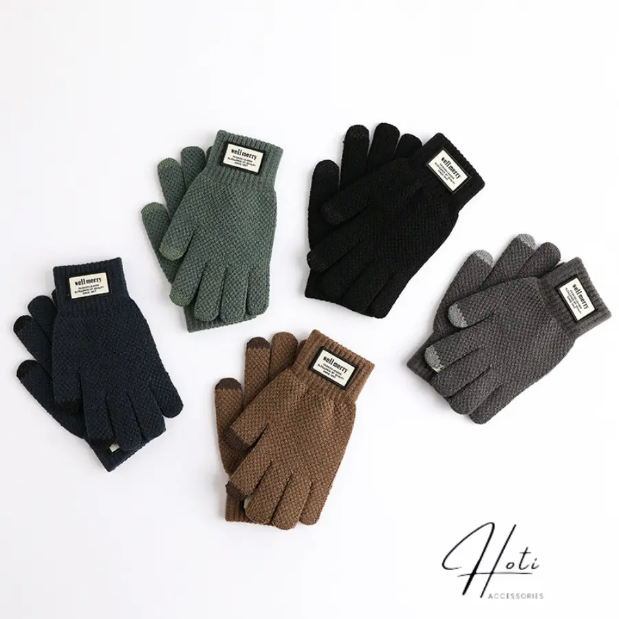 Bao tay lót lông Unisex, Găng Tay Len Dệt Kim Dày Giữ Ấm Thiết Kế Ngón Tay Chạm Màn Hình Cảm Ứng -HOTI-GT029