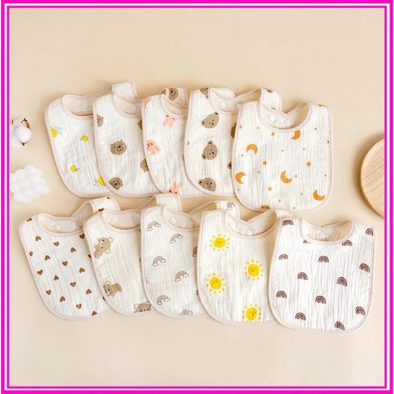 Yếm xô Muslin 6 lớp hình chữ U siêu mềm thoáng khí thấm hút tốt, có cúc bấm điều chỉnh