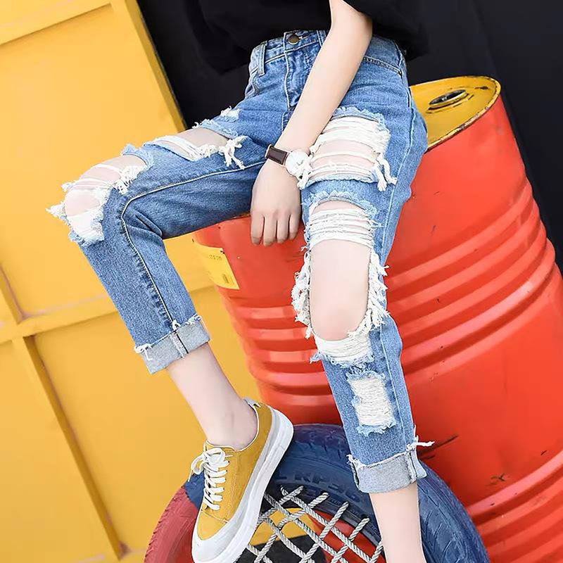 Quần Jeans Baggy Nữ BigSize Lưng Cao Rách Tơi Tả Phom Rộng Thời Trang Chubby 55kg đến 90kg 4518 Pants Denim Women