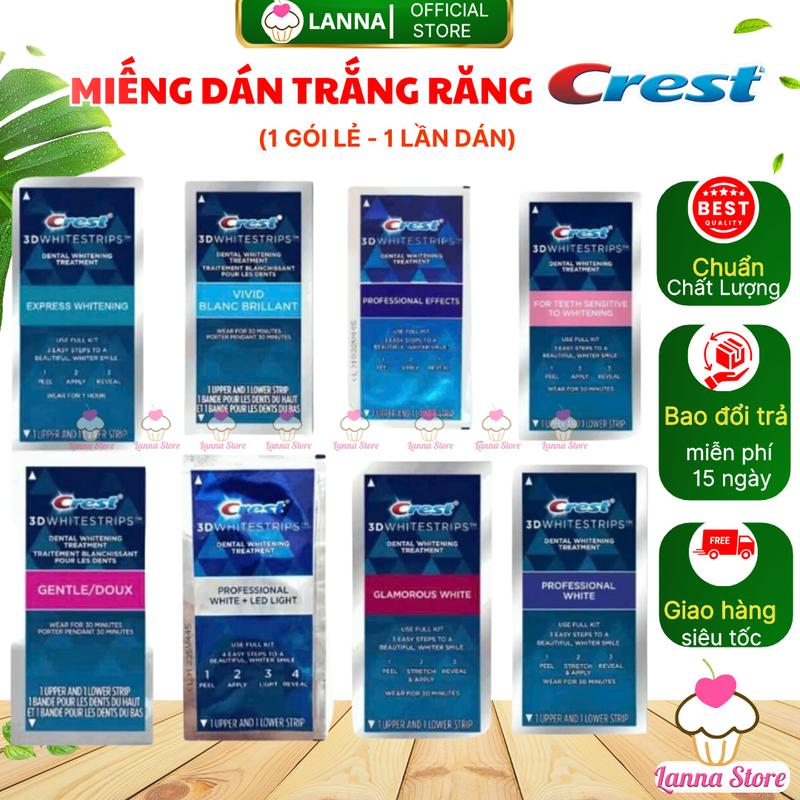 【1 GÓI LẺ Miếng Dán Trắng Răng loại Professional Effects 1Hour Glamorous Bright Crest 3D White Whitening Nam Nữ - Mỹ