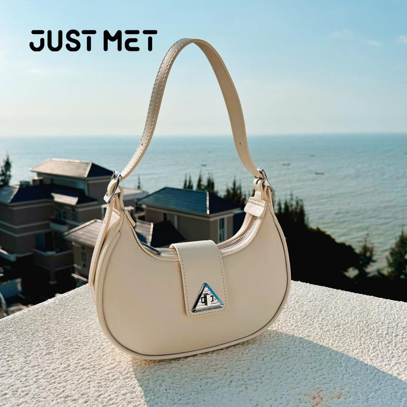 [Thương hiệu Singapore][Túi Xách Nữ thiết kế Basic] Túi Xách Vai Basic (JUST MET) - Kích Thước Vừa Phải, Nhiều Ngăn Phân Chia Đồ, Chất Liệu Da Bền Đẹp Color : Be, Đen, Nâu