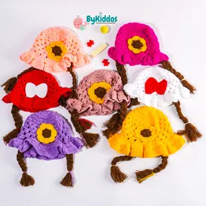 ByKiddos - Kupluk Kepang Wig Aplikasi Bunga dan  Pita / Topi Kepang Anak Perempuan