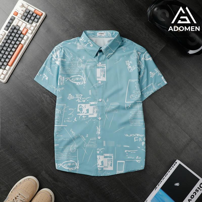 áo sơ mi nam tay ngắn vải lụa thái co giãn cao cấp,mỏng mềm mịn kiểu hàn quốc thường áo sơ mi ADOMEN 57