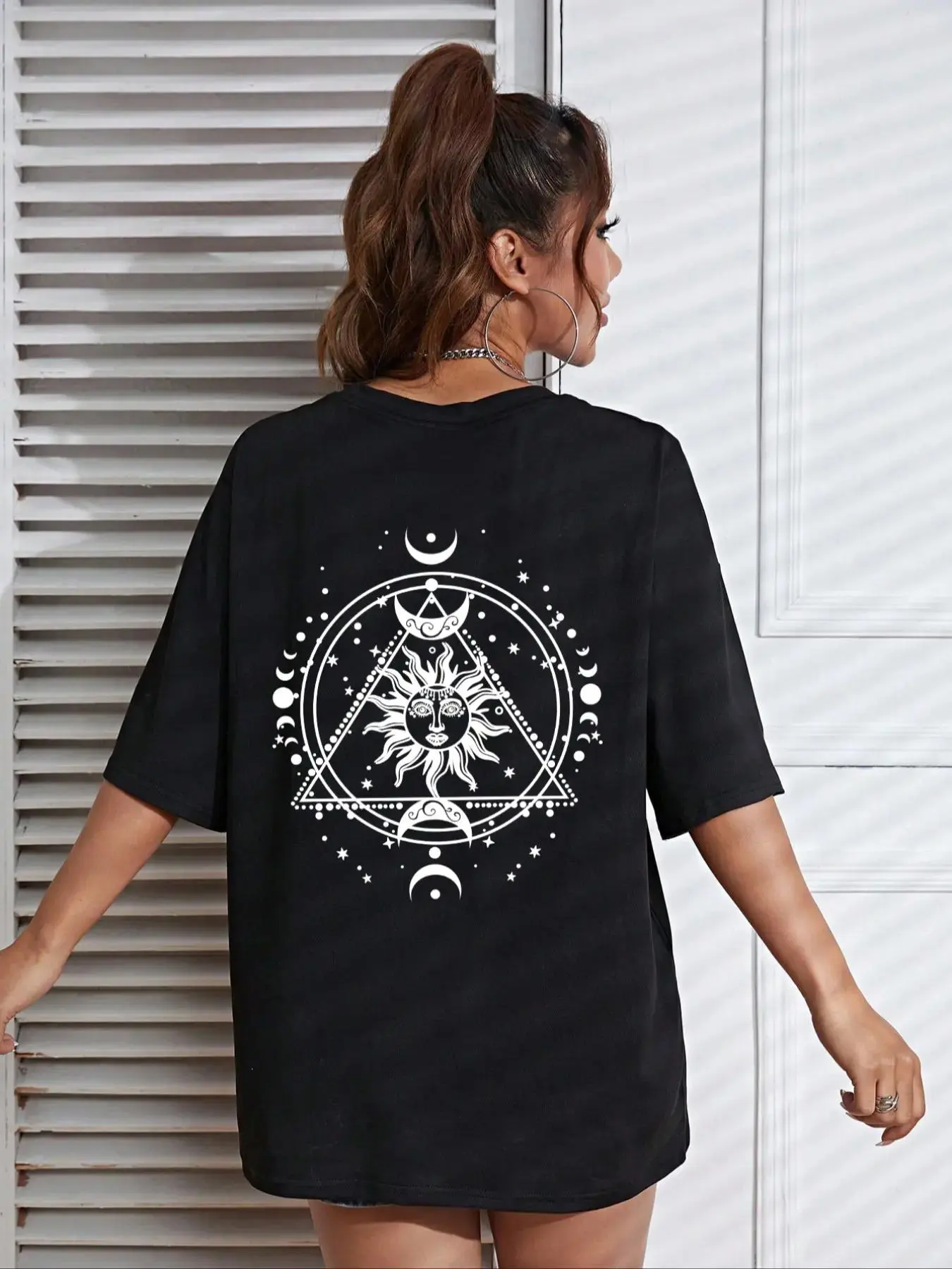 Women's Streetwear Graphic Round Neck Drop Shoulder Tee, Summer Lady Casual Comfort Short Sleeve Crew Neck T-shirt Top, Summer Clothes Women, Womenswear, Women's Clothes for Daily Wear