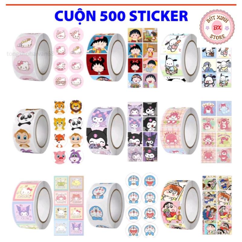 Cuộn 500 sticker khen thưởng hoạt hình ngộ nghĩnh
