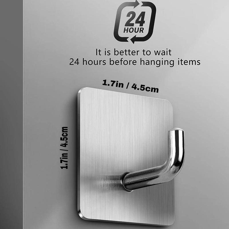 Modern Wall Mounted Sticky Hook, 4 Counts/set Heavy Duty Adhesive Towel Hook, Modern Stainless Steel Sticky Hooks for Bathroom Kitchen Bedroom, Storage Organizers 2