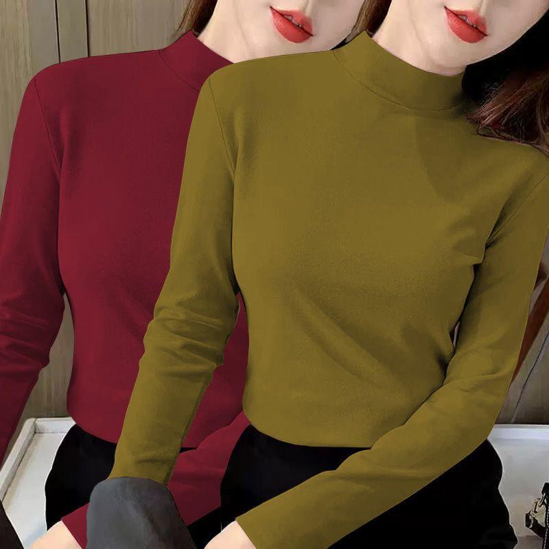 Áo Lót Len Cổ Lọ Nửa, Đơn / Hai Mảnh, Thoải Mái, Dành Cho Nữ, Quần Áo Giữ Nhiệt Mùa Thu Và Mùa Đông, Áo Thun Dài Tay, Áo Dralon Hai Mặt